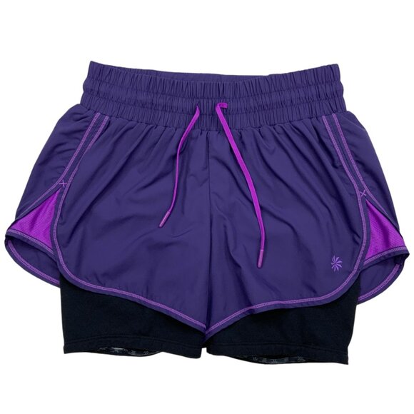 Athleta Ready Set 2 in 1 Shorts XXS 2XS Purple Built In Brief Athletic Running - Picture 1 of 12